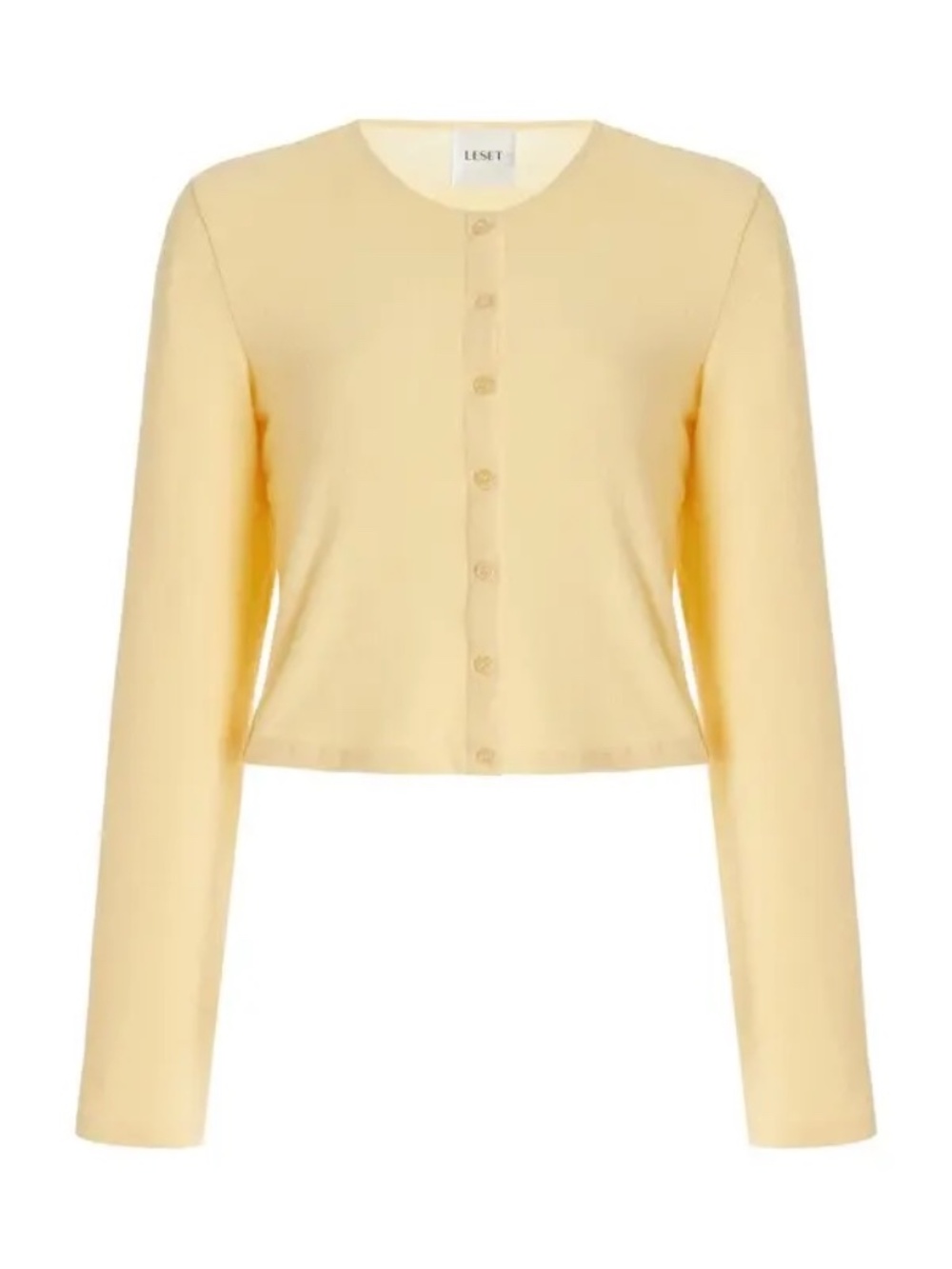 LESET Lauren Cropped Cardigan Pale Yellow Button Down Long Sleeve Small